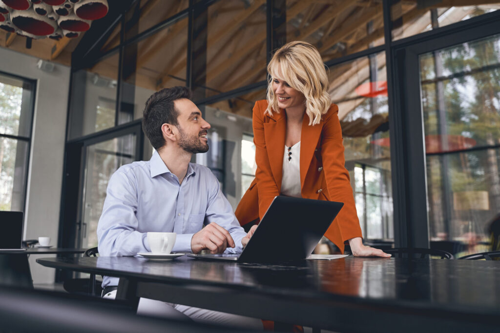 Woman and man having a meeting